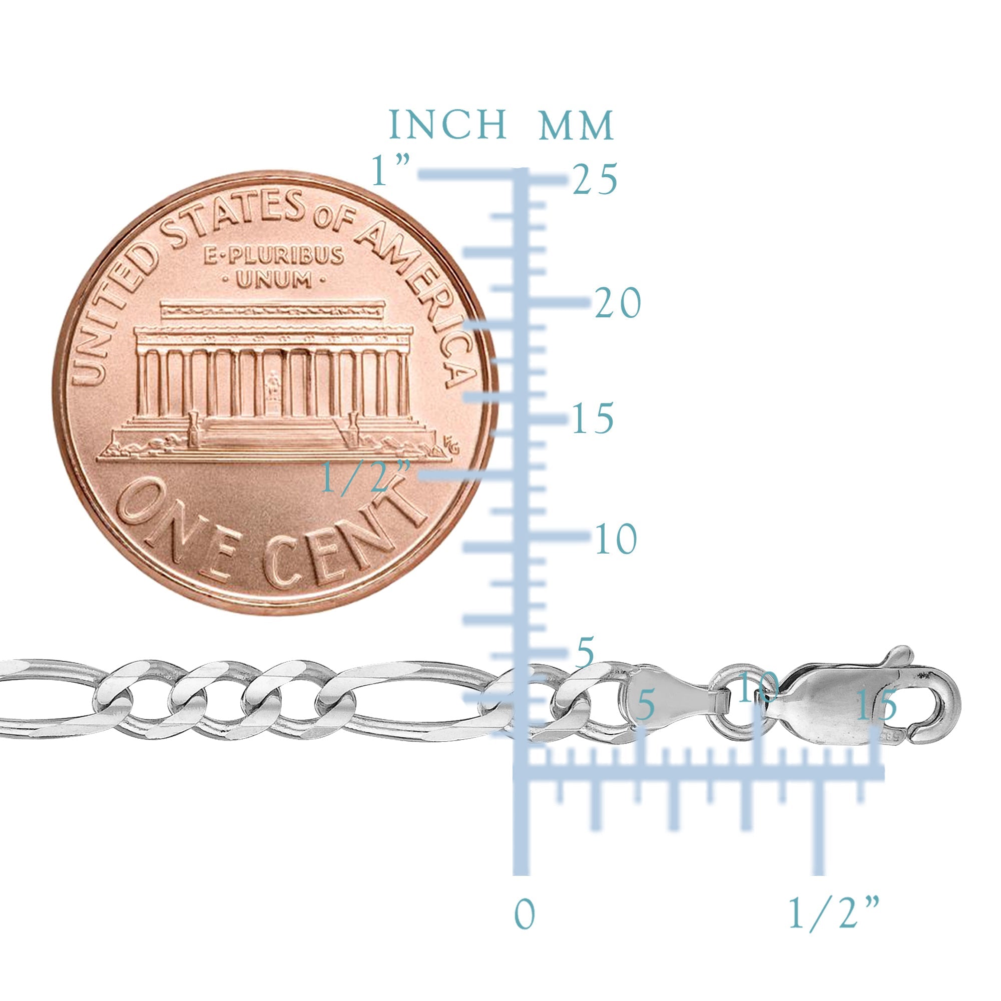 Sterling Silver Rhodium Plated Figaro Chain Necklace, 3.7mm - JewelryAffairs