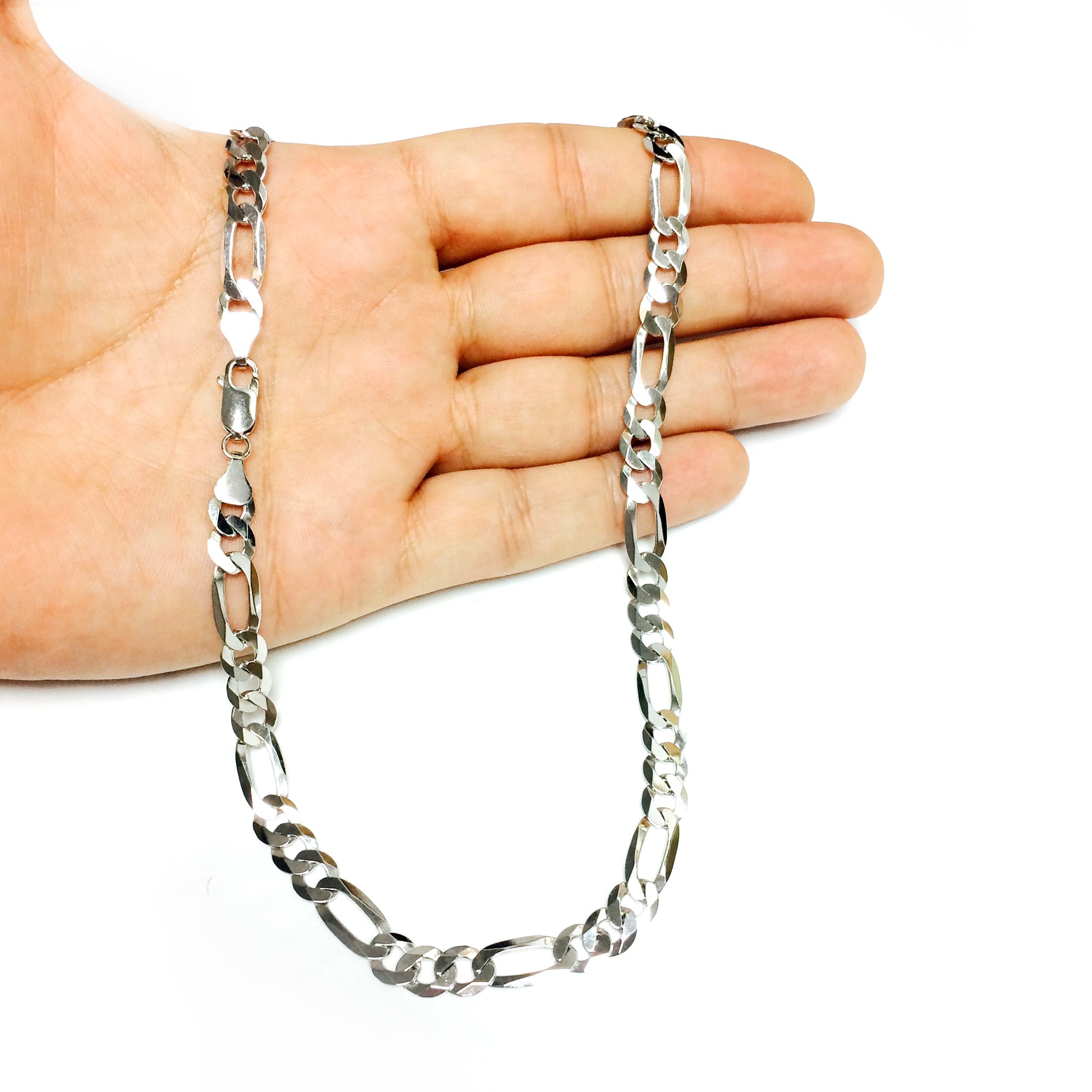 Sterling Silver Rhodium Plated Figaro Chain Necklace, 7.0mm - JewelryAffairs