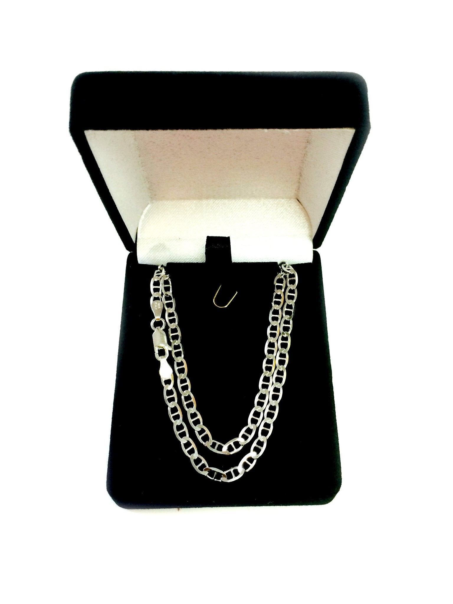 Sterling Silver Rhodium Plated Flat Mariner Chain Necklace, 3.5mm - JewelryAffairs