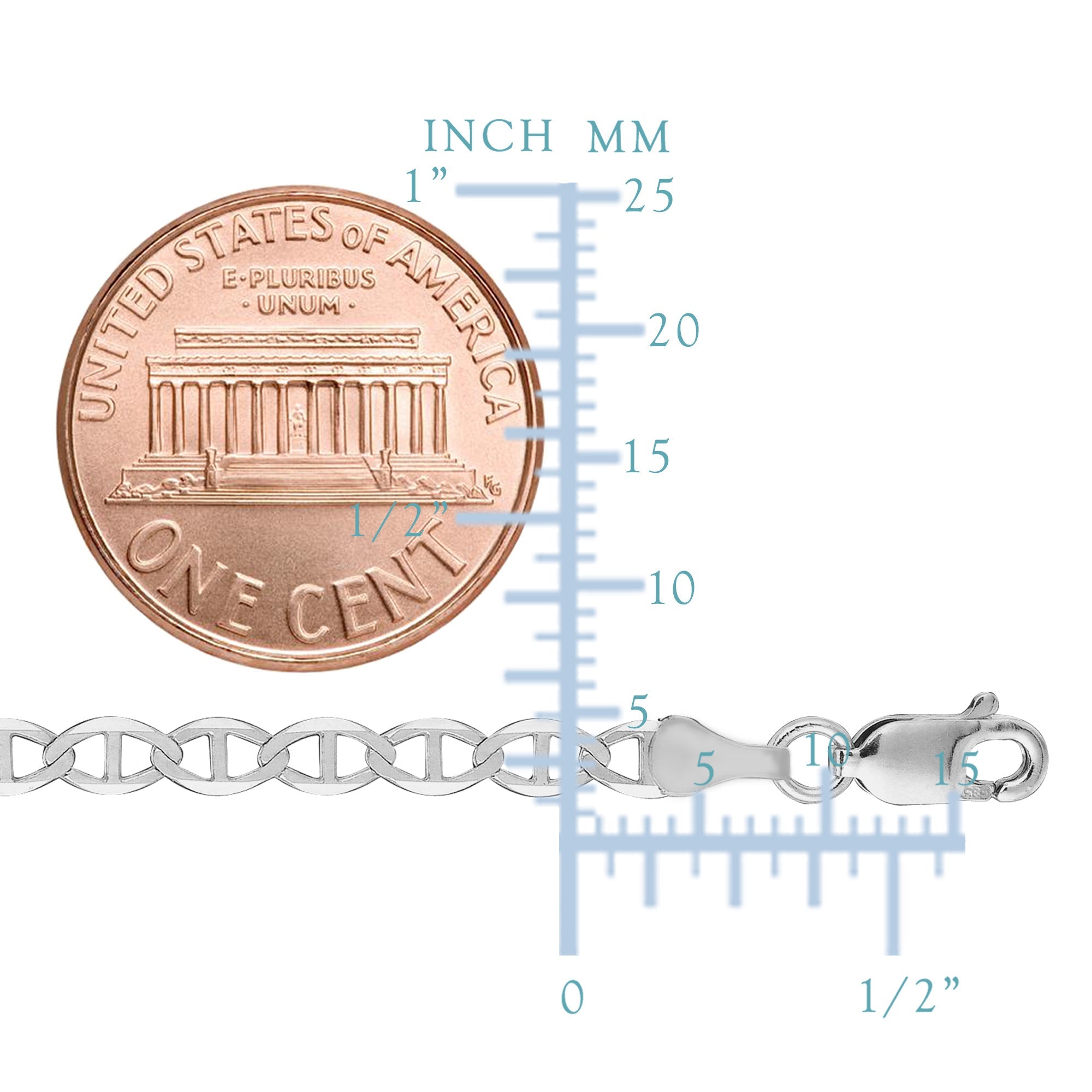 Sterling Silver Rhodium Plated Flat Mariner Chain Necklace, 3.5mm - JewelryAffairs