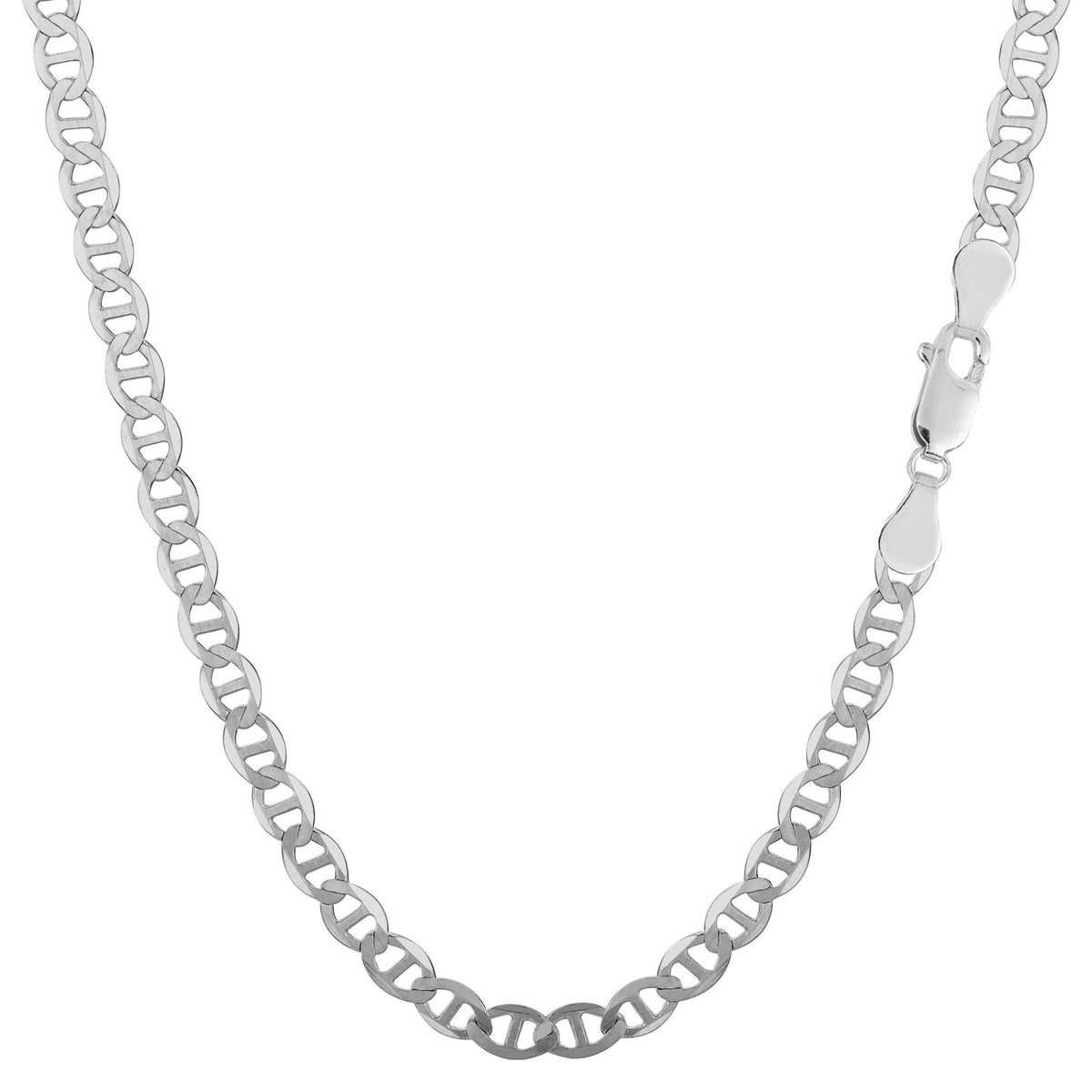 Sterling Silver Rhodium Plated Flat Mariner Chain Necklace, 3.5mm - JewelryAffairs