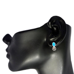 Sterling Silver Rhodium Plated Greek Spiral Key With Synthetic Opal Earrings, 5 x 12mm