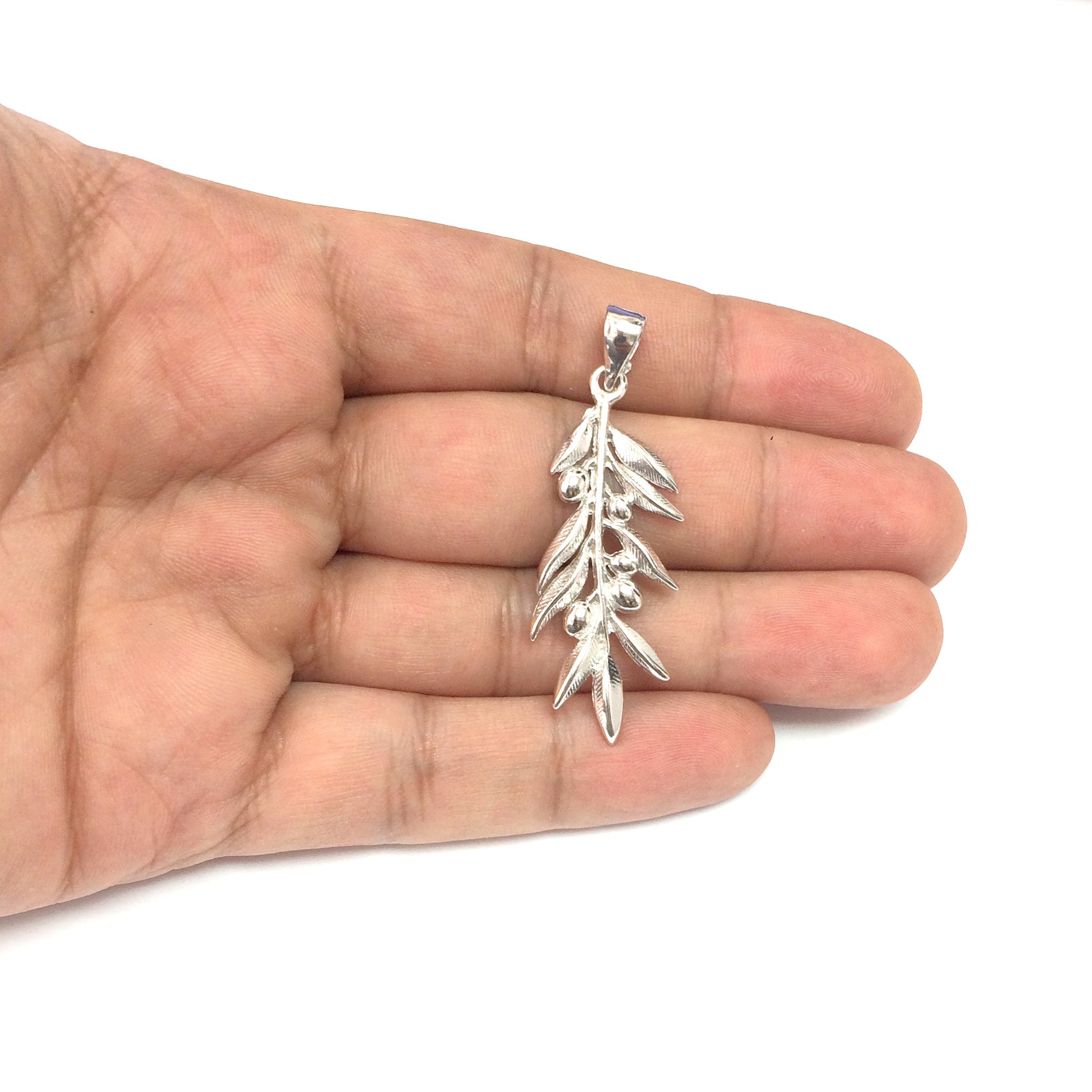Sterling Silver Rhodium Plated Olive Brunch Pendant
