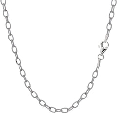 Sterling Silver Rhodium Plated Oval Rolo Chain Necklace, 3.5mm - JewelryAffairs