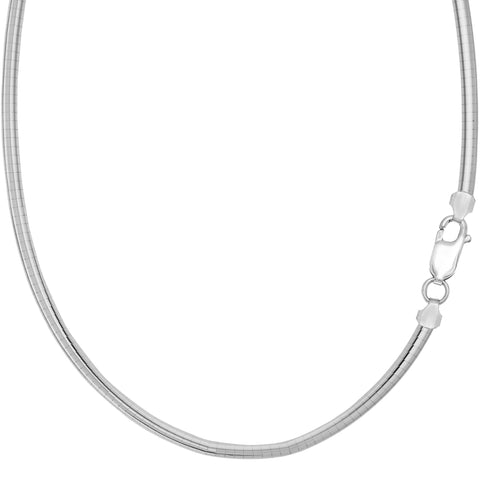 Sterling Silver Rhodium Plated Round Dome Omega Chain Necklace, 4mm, 16"