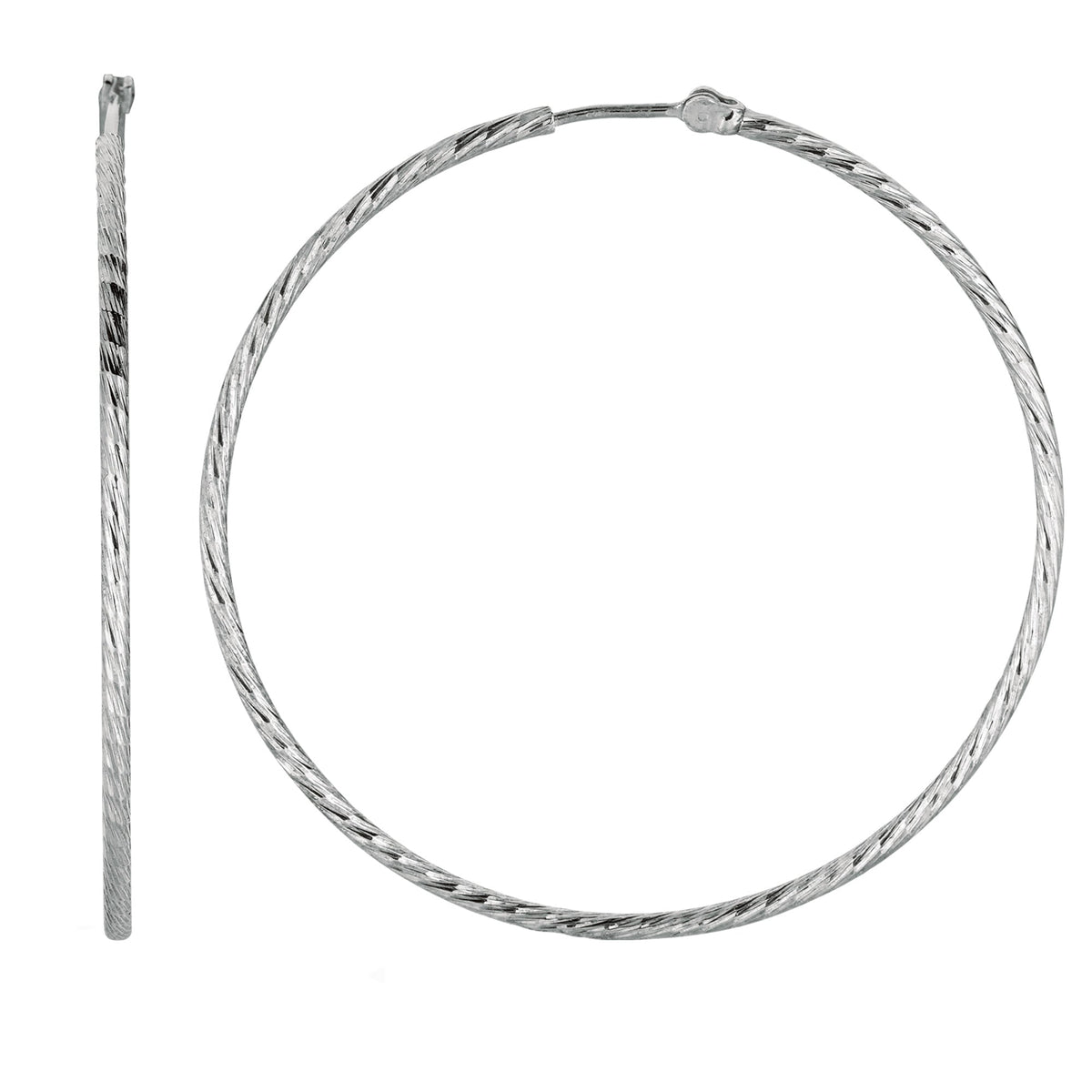 Sterling Silver Rhodium Plated Round Hoop Earrings - JewelryAffairs