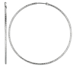 Sterling Silver Rhodium Plated Round Hoop Earrings - JewelryAffairs