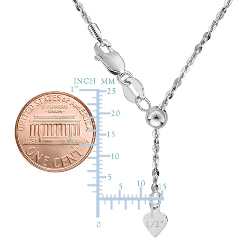 Sterling Silver Rhodium Plated Sliding Adjustable Piatto Chain, 22"