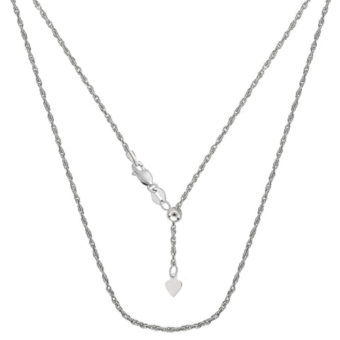 Sterling Silver Rhodium Plated Sliding Adjustable Rope Chain Necklace, 22"