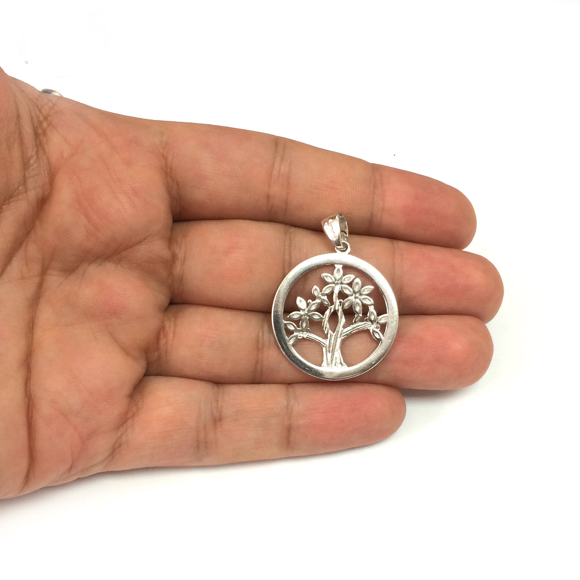 Sterling Silver Rhodium Plated Tree Of Life Pendant