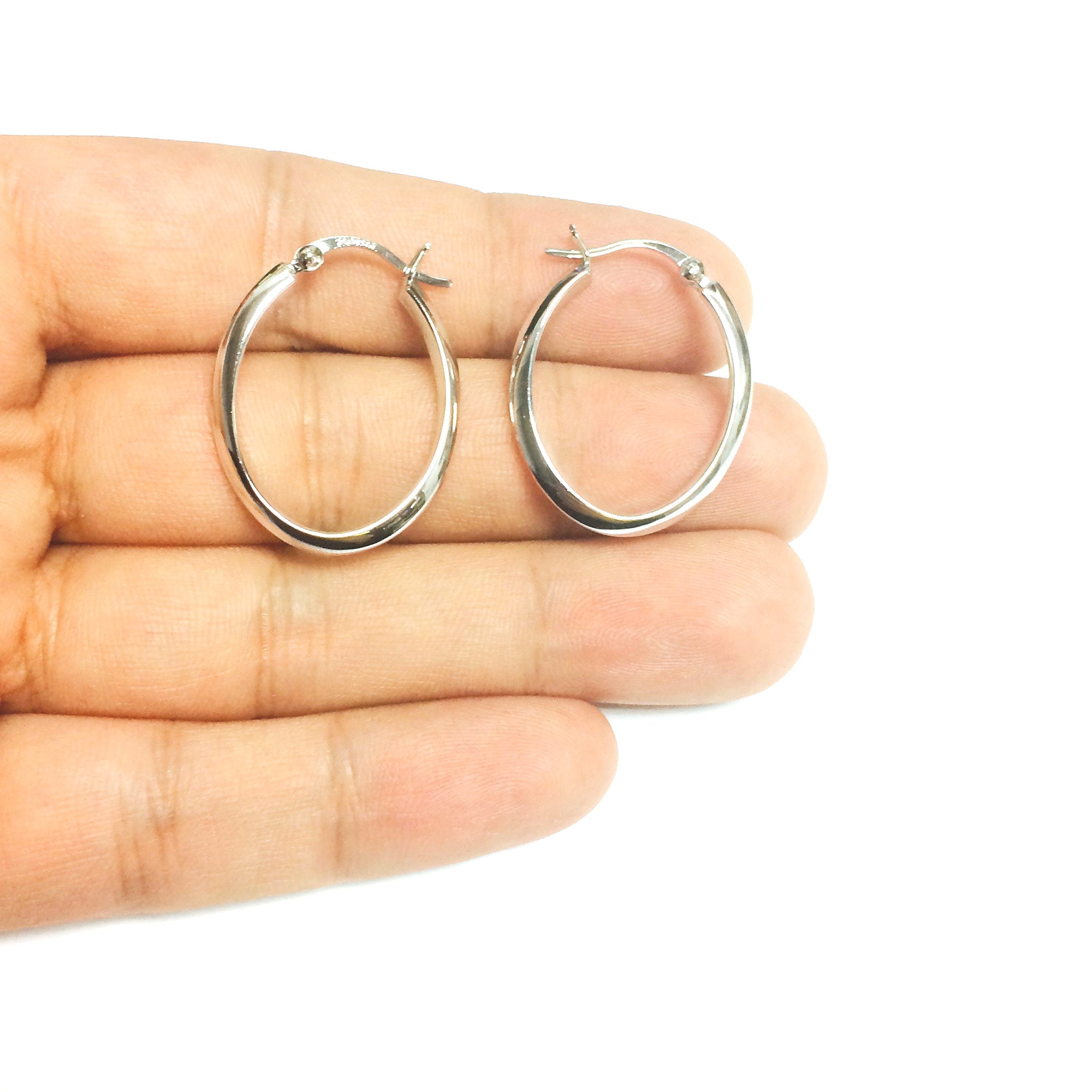 Sterling Silver Rhodium Plated Wavy Oval Hoop Earrings, Diameter 25mm - JewelryAffairs