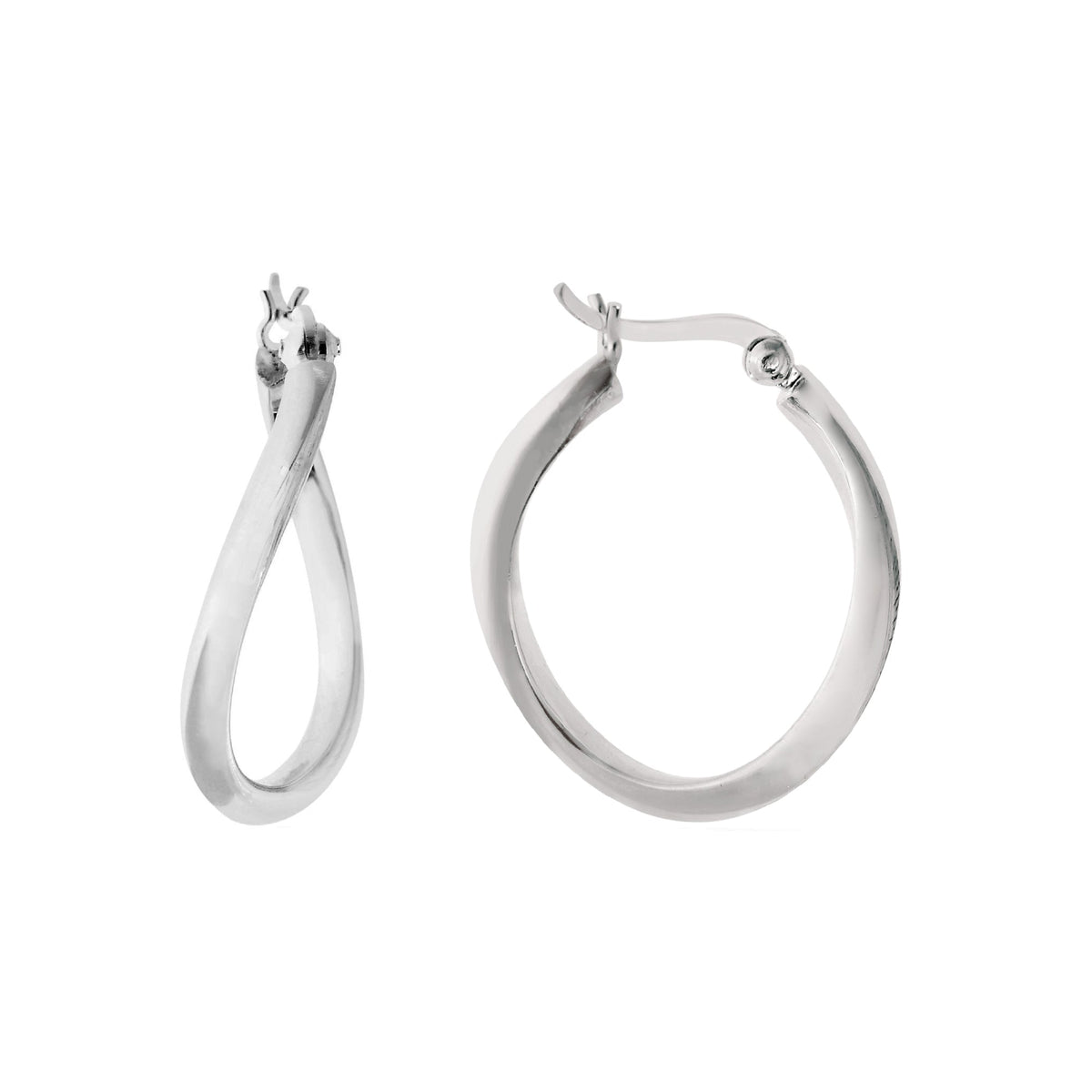 Sterling Silver Rhodium Plated Wavy Oval Hoop Earrings, Diameter 25mm - JewelryAffairs