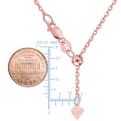 Sterling Silver Rose Tone Plated 22" Sliding Adjustable Cable Chain Necklace, 1.5mm