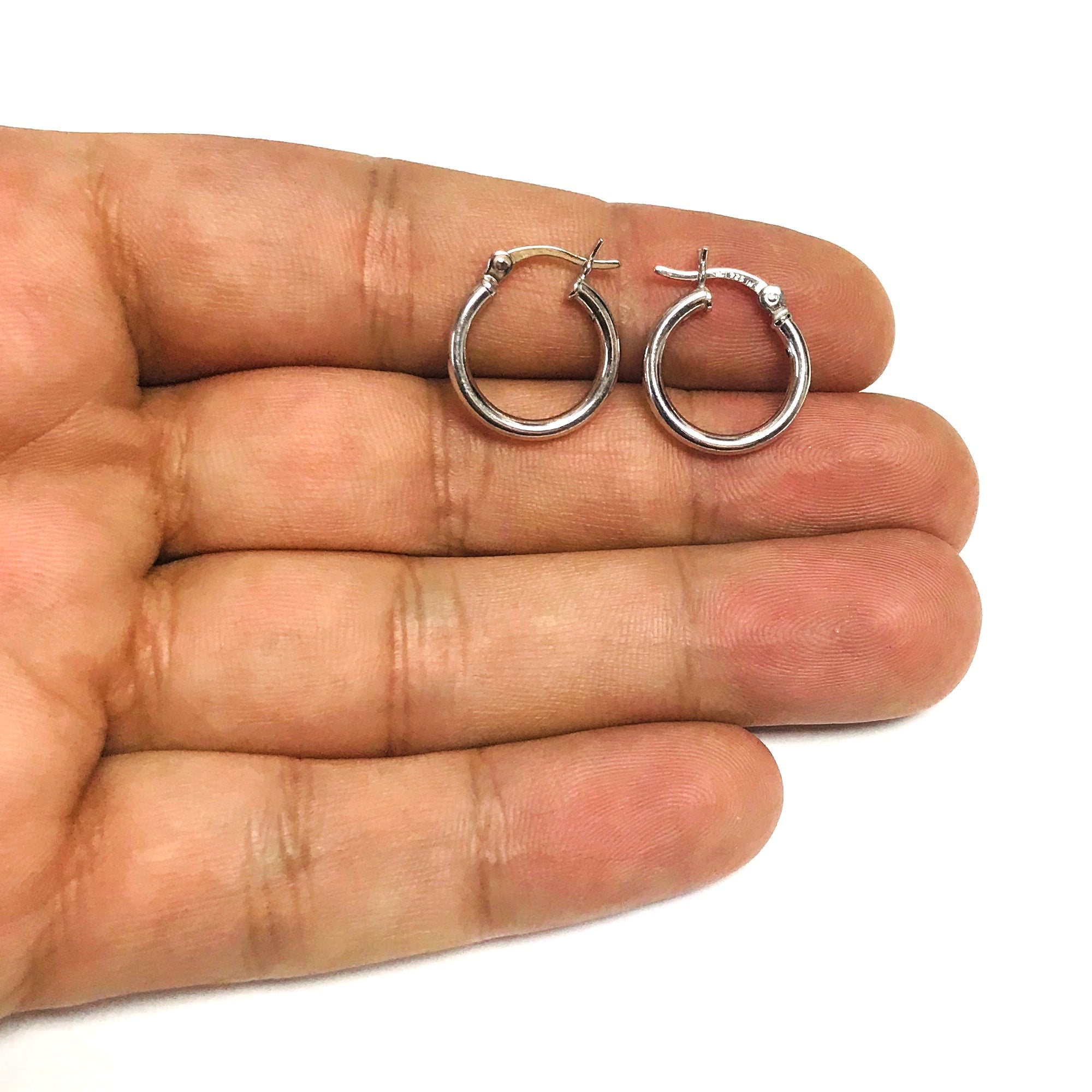 Sterling Silver Round Snuggable Huggie Hoop Earrings - JewelryAffairs