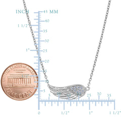 Sterling Silver Sideways Angel Wing Pendant CZ Fashion Necklace, 18"