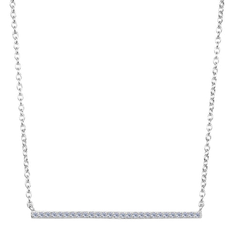 Sterling Silver Sideways Bar Pendant CZ Necklace, 18"