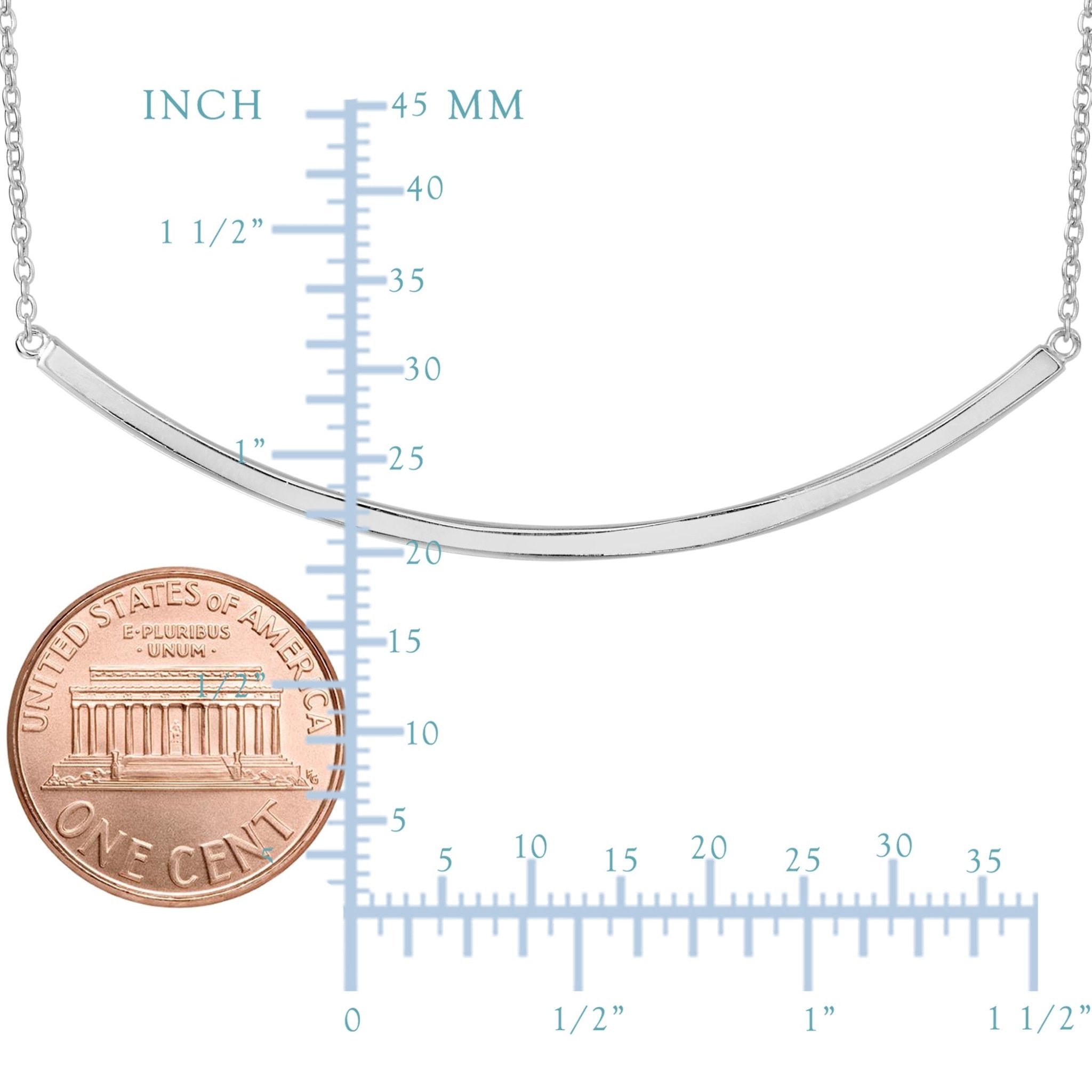 Sterling Silver Sideways Curve Bar Pendant Necklace, 18" - JewelryAffairs