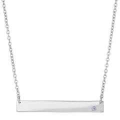 Sterling Silver Sideways Engravable Bar Pendant CZ Necklace, 18" - JewelryAffairs