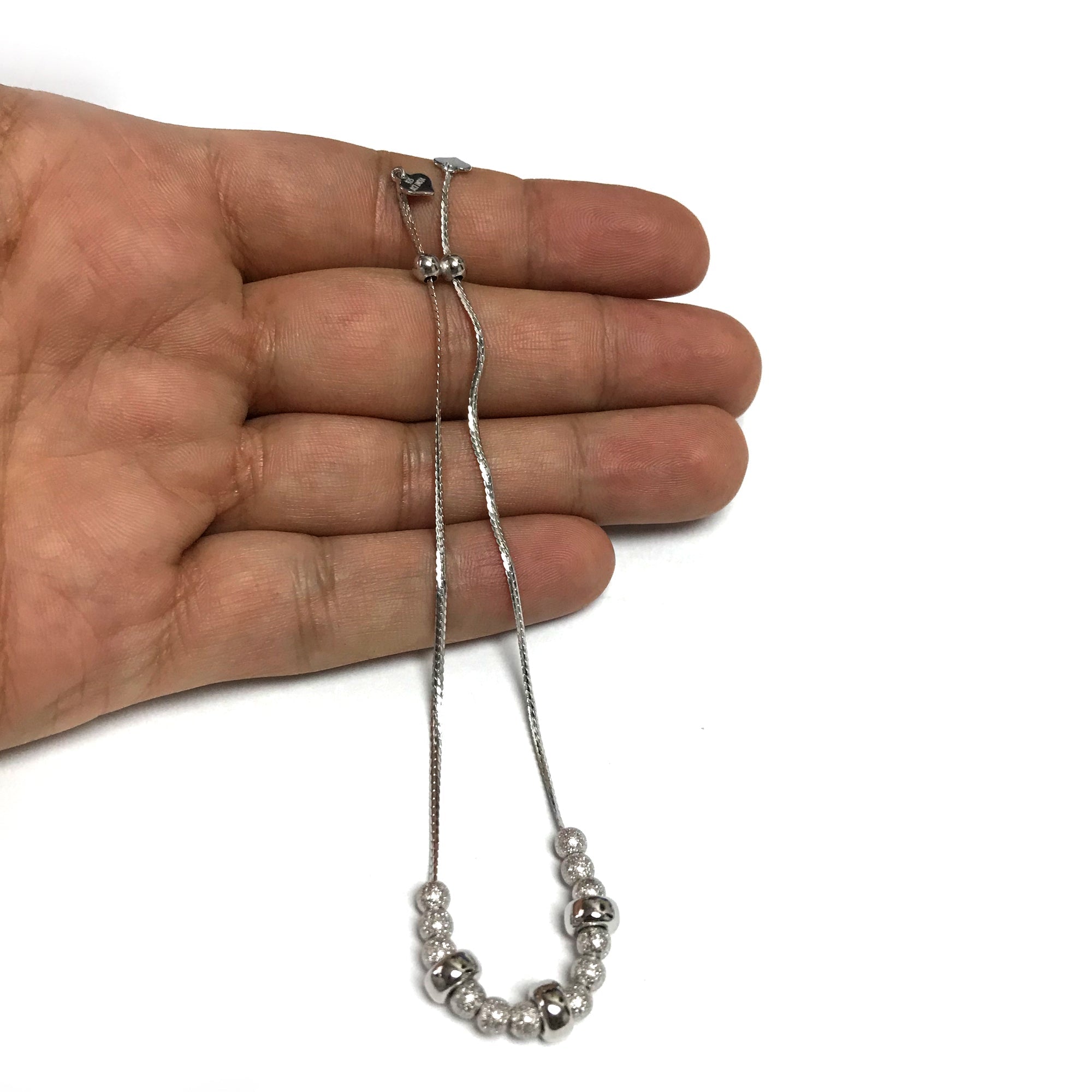 Sterling Silver Sparkly Finish Beads Element Adjustable Bolo Friendship Bracelet , 9.25"
