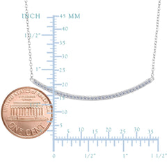Sterling Silver Square Tube Curve Bar CZ Pendant Necklace, 18" - JewelryAffairs
