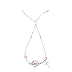 Sterling Silver Triple Stand Diamond Cut Beads Adjustable Bolo Friendship Bracelet , 9.25"