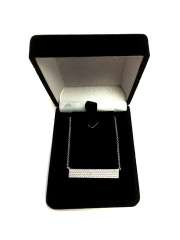 Sterling Silver Wide Rectangle Bar Pendant CZ Necklace, 18"