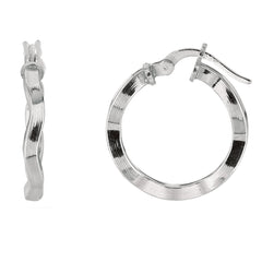 Sterling Silver With Rhodium Plated Wavy Round Hoop Earrings - JewelryAffairs