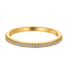 Sterling Silver Yellow Tone Finish Milgrain Stackable Ring With Pave' Set Cz Stones