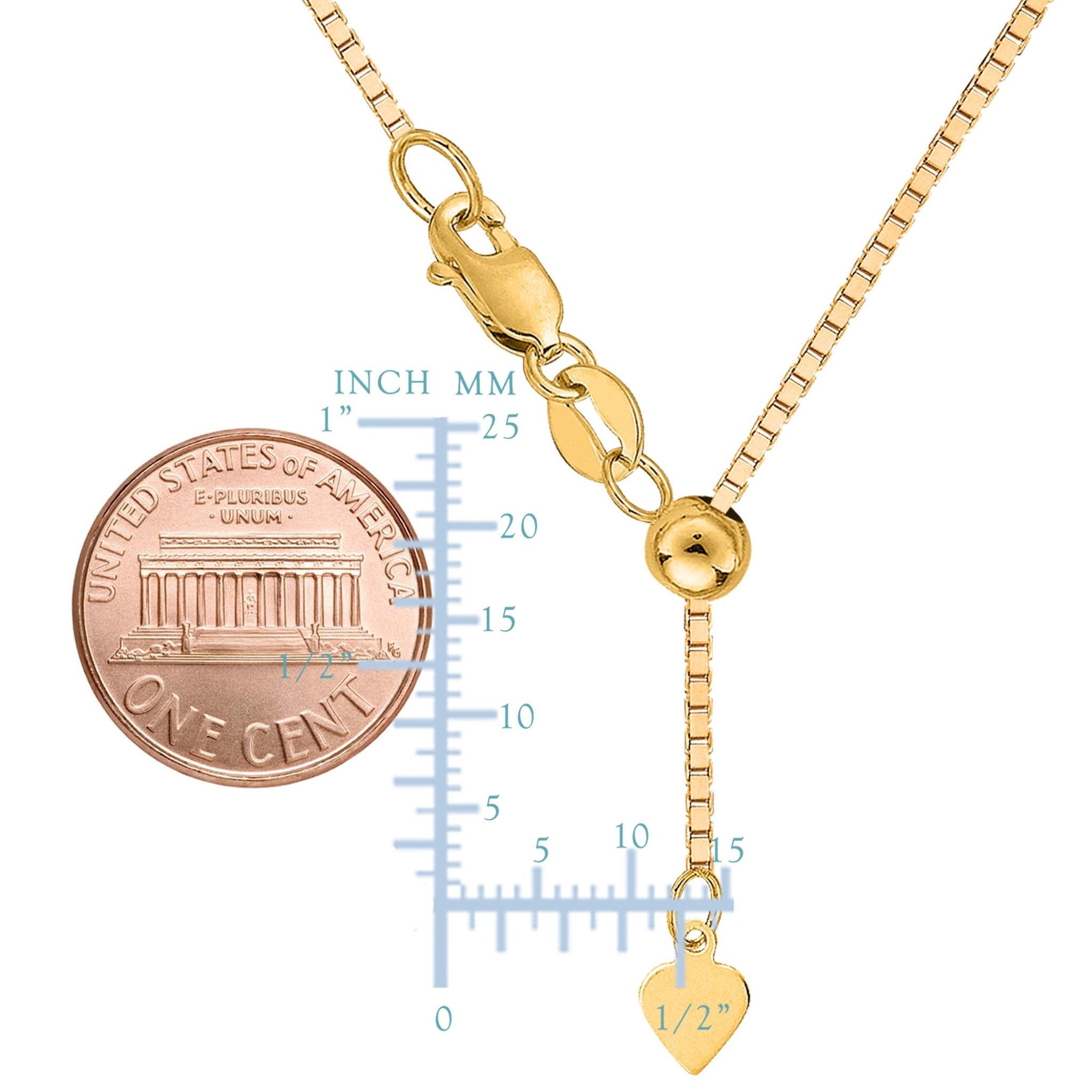 Sterling Silver Yellow Tone Plated 22" Sliding Adjustable Box Chain Necklace, 1.4mm