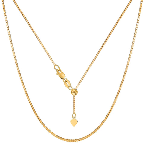 Sterling Silver Yellow Tone Plated 22" Sliding Adjustable Box Chain Necklace, 1.4mm