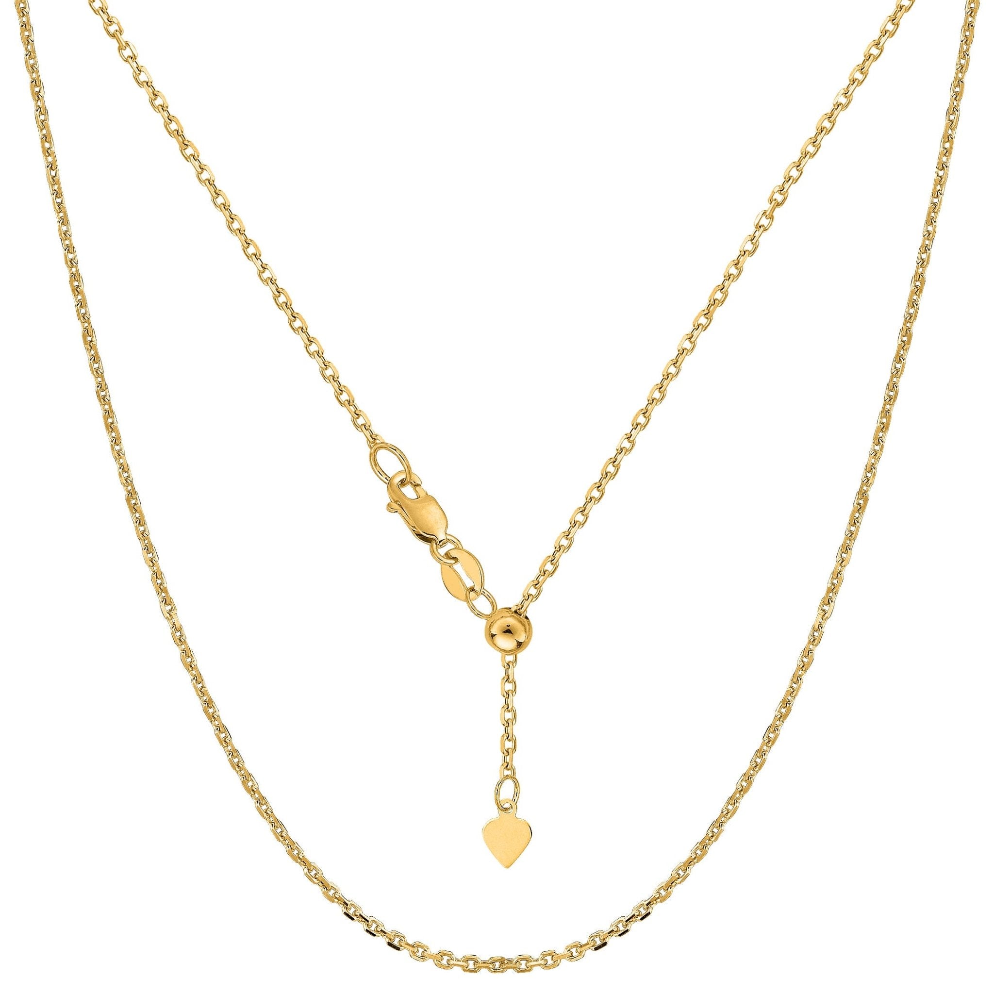 Sterling Silver Yellow Tone Plated 22" Sliding Adjustable Cable Chain Necklace, 1.5mm