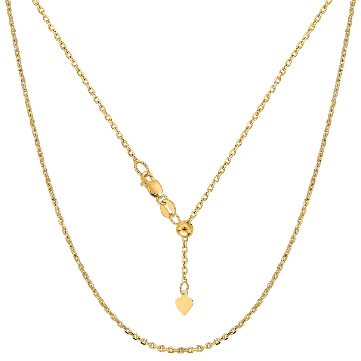 Sterling Silver Yellow Tone Plated 22" Sliding Adjustable Cable Chain Necklace, 1.5mm