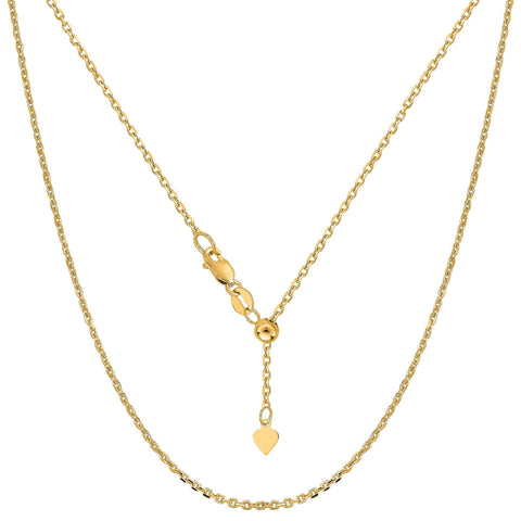 Sterling Silver Yellow Tone Plated 22" Sliding Adjustable Cable Chain Necklace, 1.5mm
