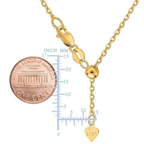 Sterling Silver Yellow Tone Plated 22" Sliding Adjustable Cable Chain Necklace, 1.5mm