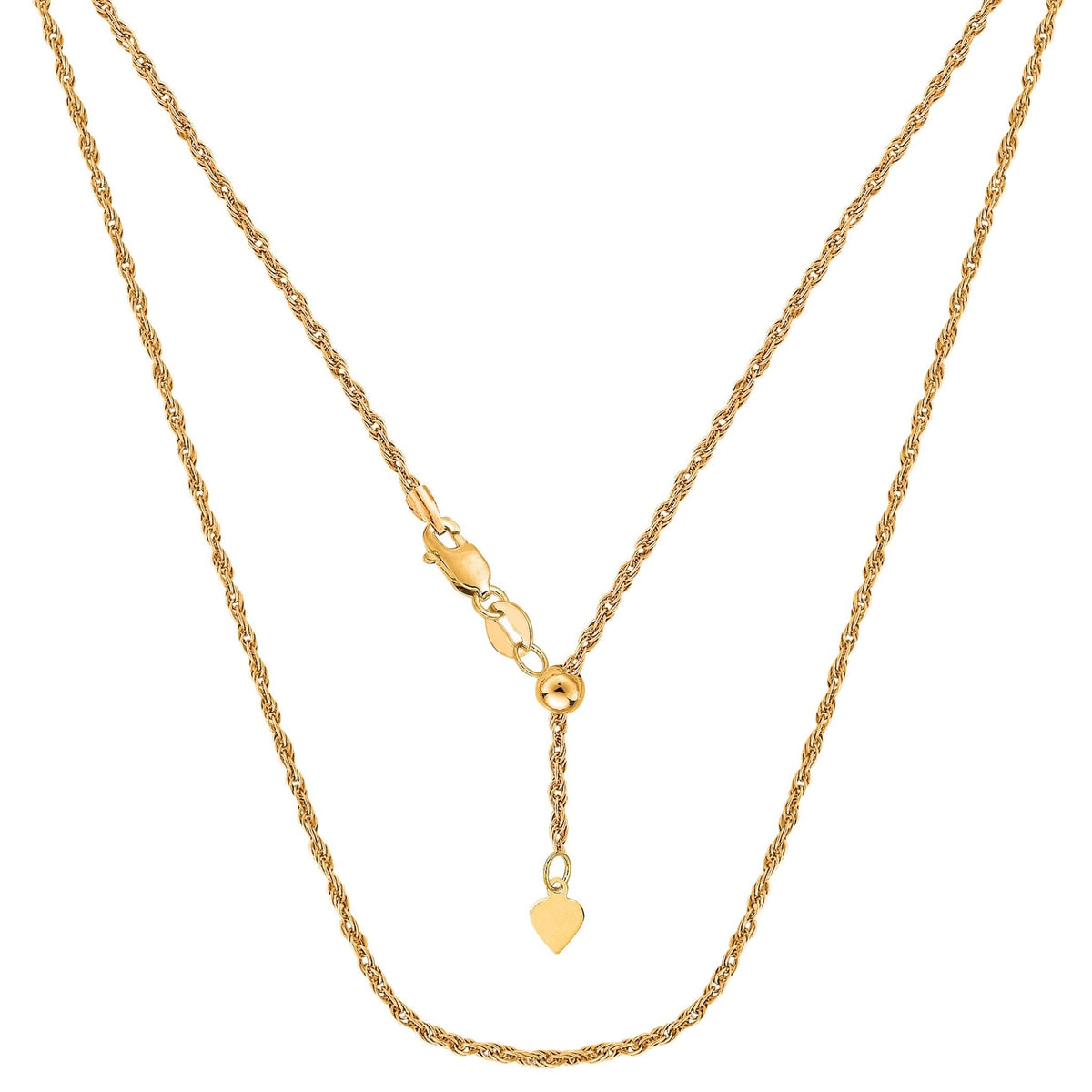 Sterling Silver Yellow Tone Plated 22" Sliding Adjustable Rope Chain Necklace, 1.5mm