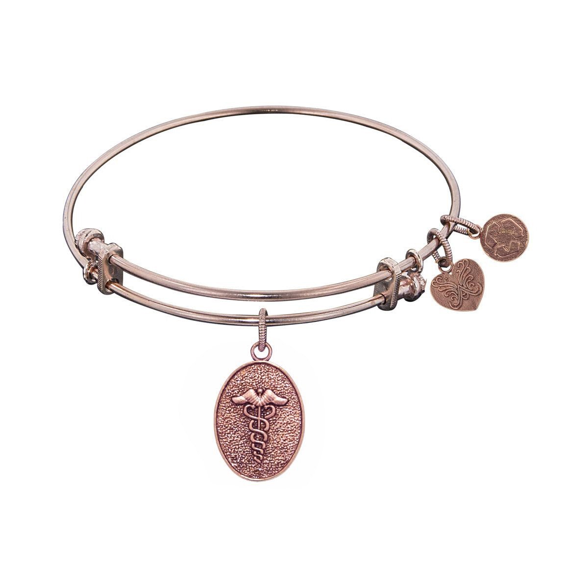 Stipple Finish Brass Caduceus Angelica Bangle Bracelet, 7.25"
