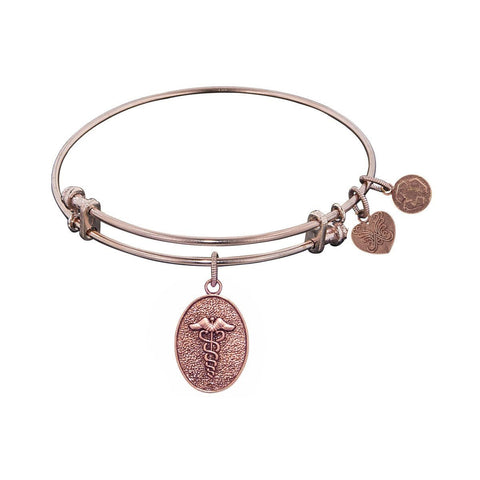 Stipple Finish Brass Caduceus Angelica Bangle Bracelet, 7.25"