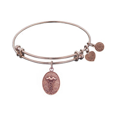 Stipple Finish Brass Caduceus Angelica Bangle Bracelet, 7.25"