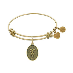 Stipple Finish Brass Caduceus Angelica Bangle Bracelet, 7.25"