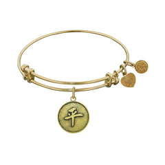 Stipple Finish Brass Chinese Peace Angelica Bangle Bracelet, 7.25"