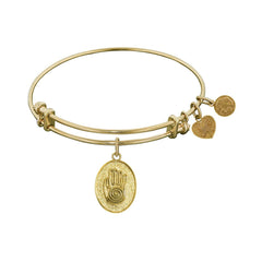 Stipple Finish Brass Hand of Fatima Angelica Bangle Bracelet, 7.25"