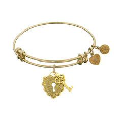 Stipple Finish Brass Key to My Heart Angelica Bangle Bracelet, 7.25"