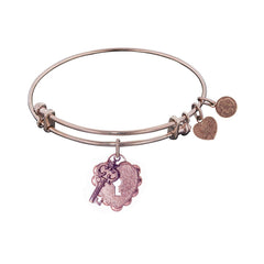 Stipple Finish Brass Key to My Heart Angelica Bangle Bracelet, 7.25"