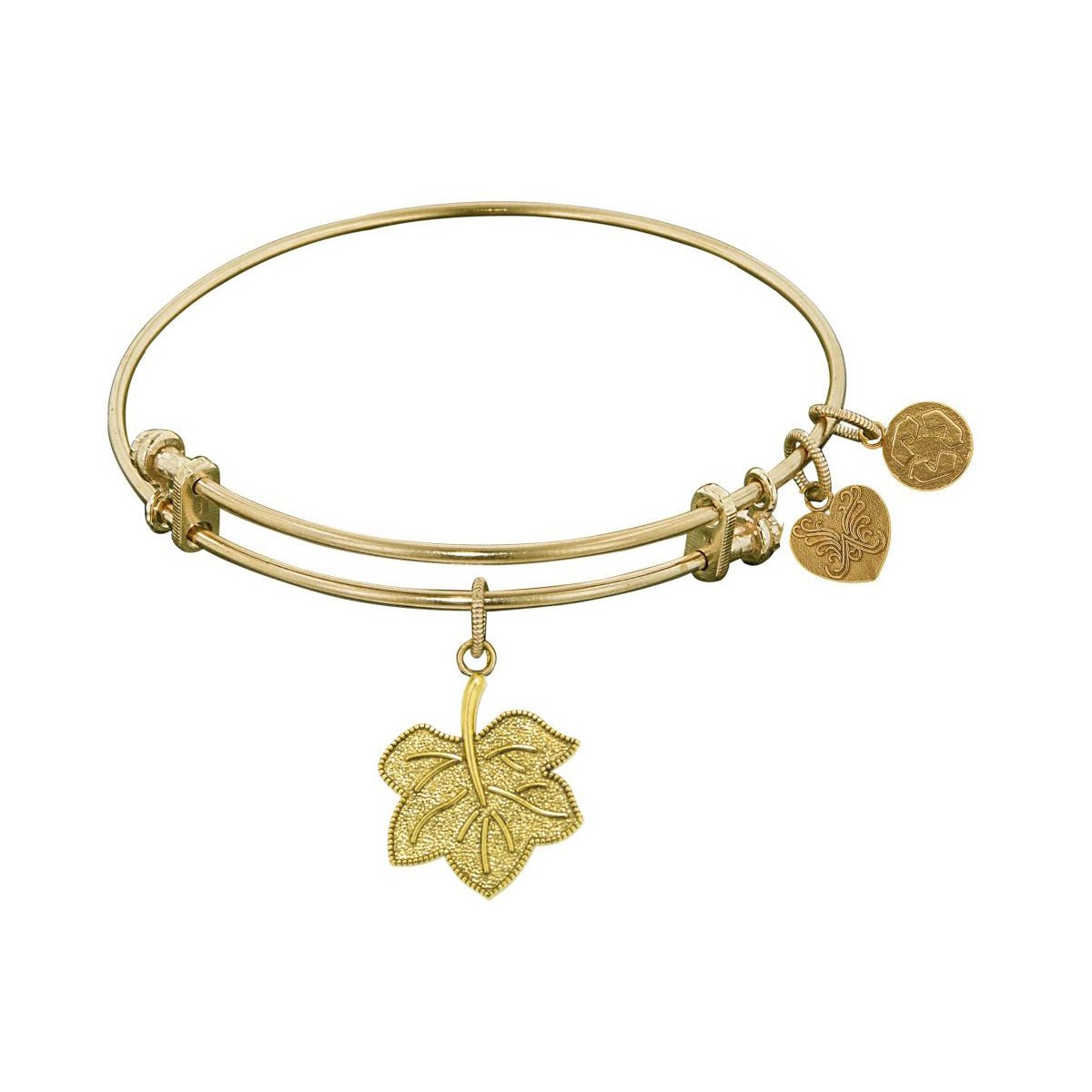 Stipple Finish Brass Leaf Angelica Bangle Bracelet, 7.25"