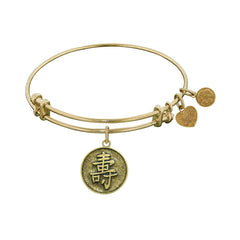 Stipple Finish Brass Longevity Chinese Symbol Angelica Bangle Bracelet, 7.25"