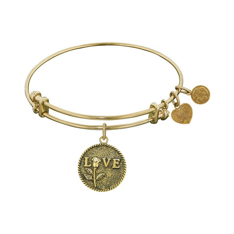 Stipple Finish Brass Love With Rose Angelica Bangle Bracelet, 7.25"
