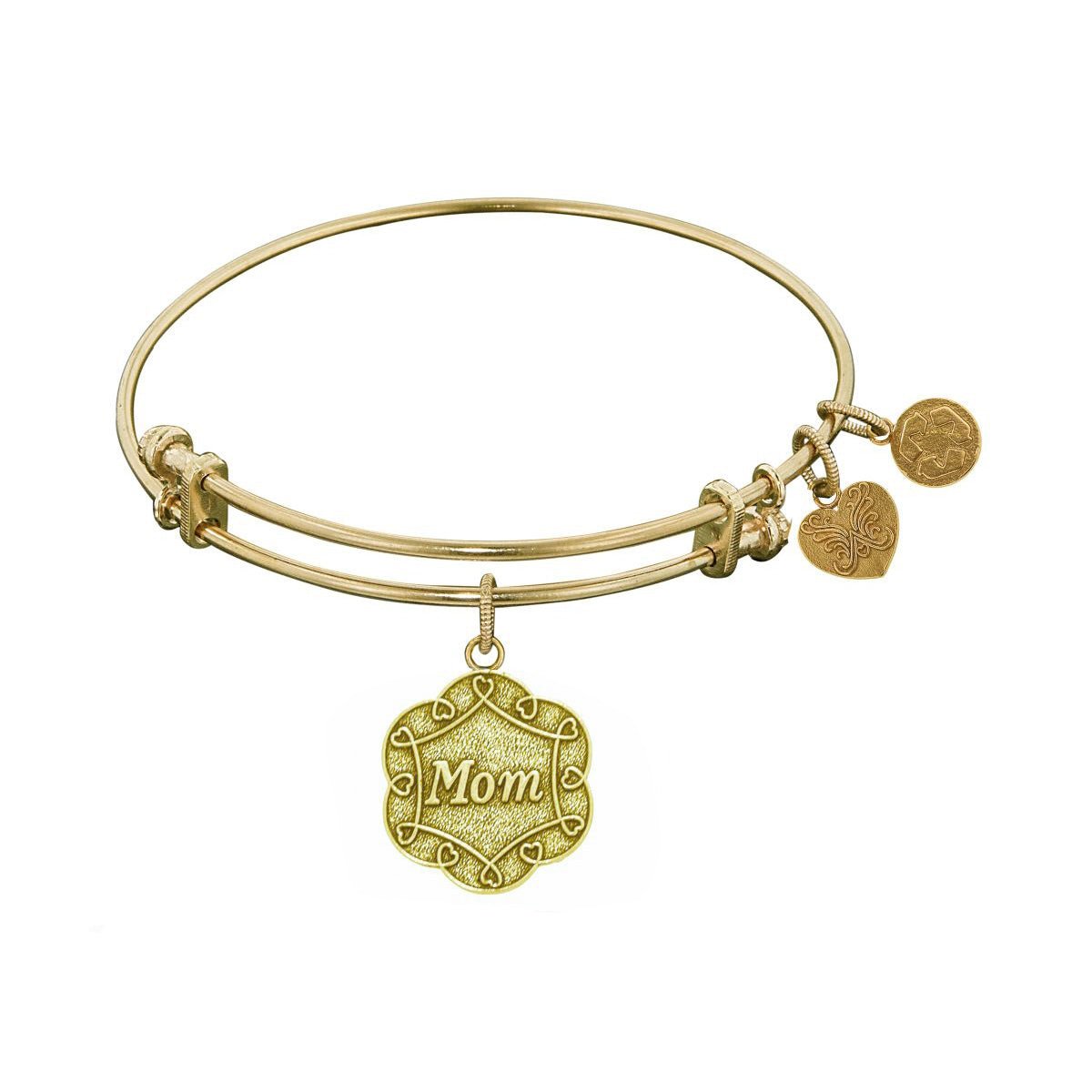 Stipple Finish Brass Mom On 7 Leaf Flower Like Charm Angelica Bangle Bracelet, 7.25"