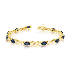 Bracelet de tennis en or jaune 14 carats avec pierres de saphir ovales et diamants, bijoux de créateurs fins de 7 pouces pour hommes et femmes