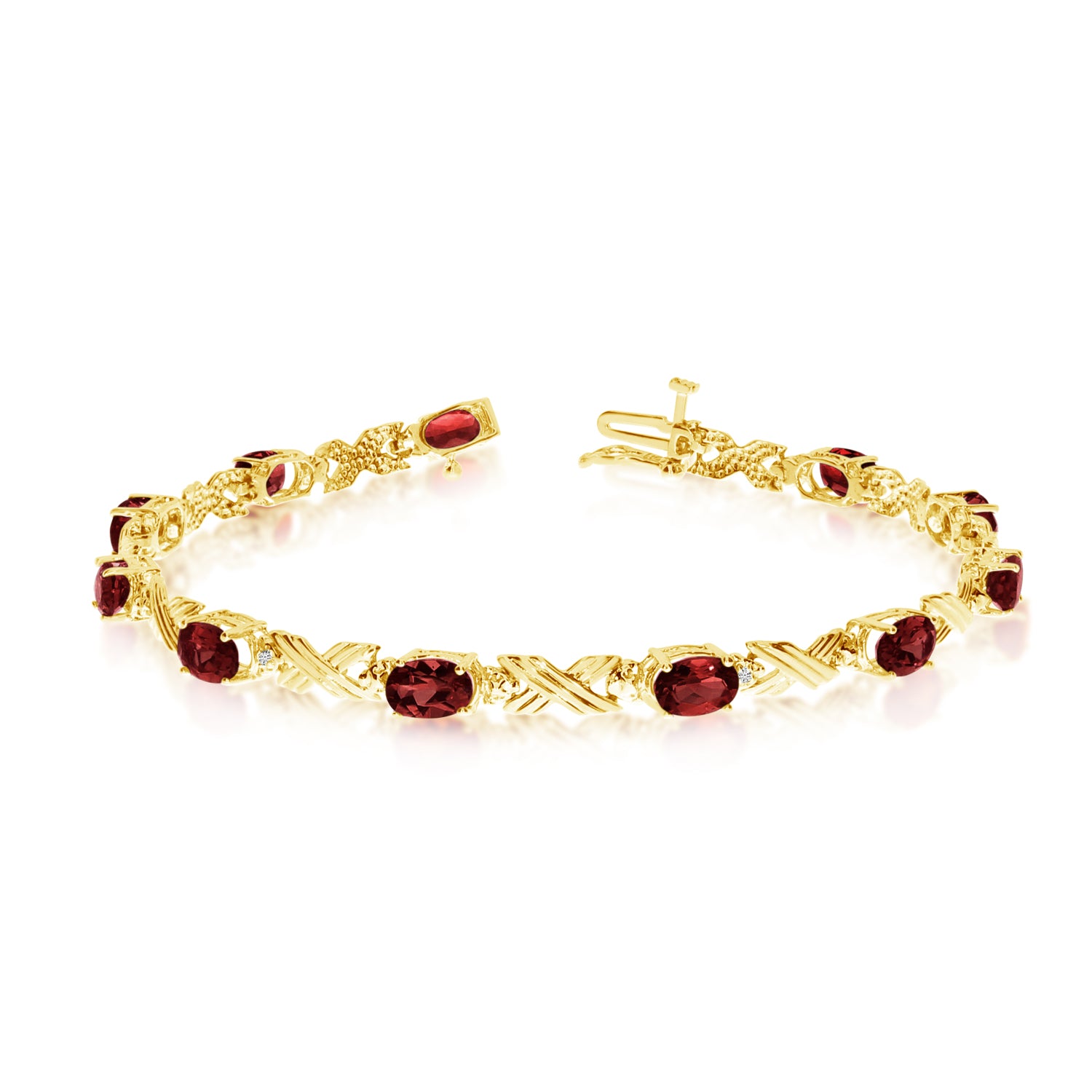 Bracciale tennis ovale con pietre di granato e diamanti in oro giallo 14 carati, gioielli di design da 7" per uomini e donne