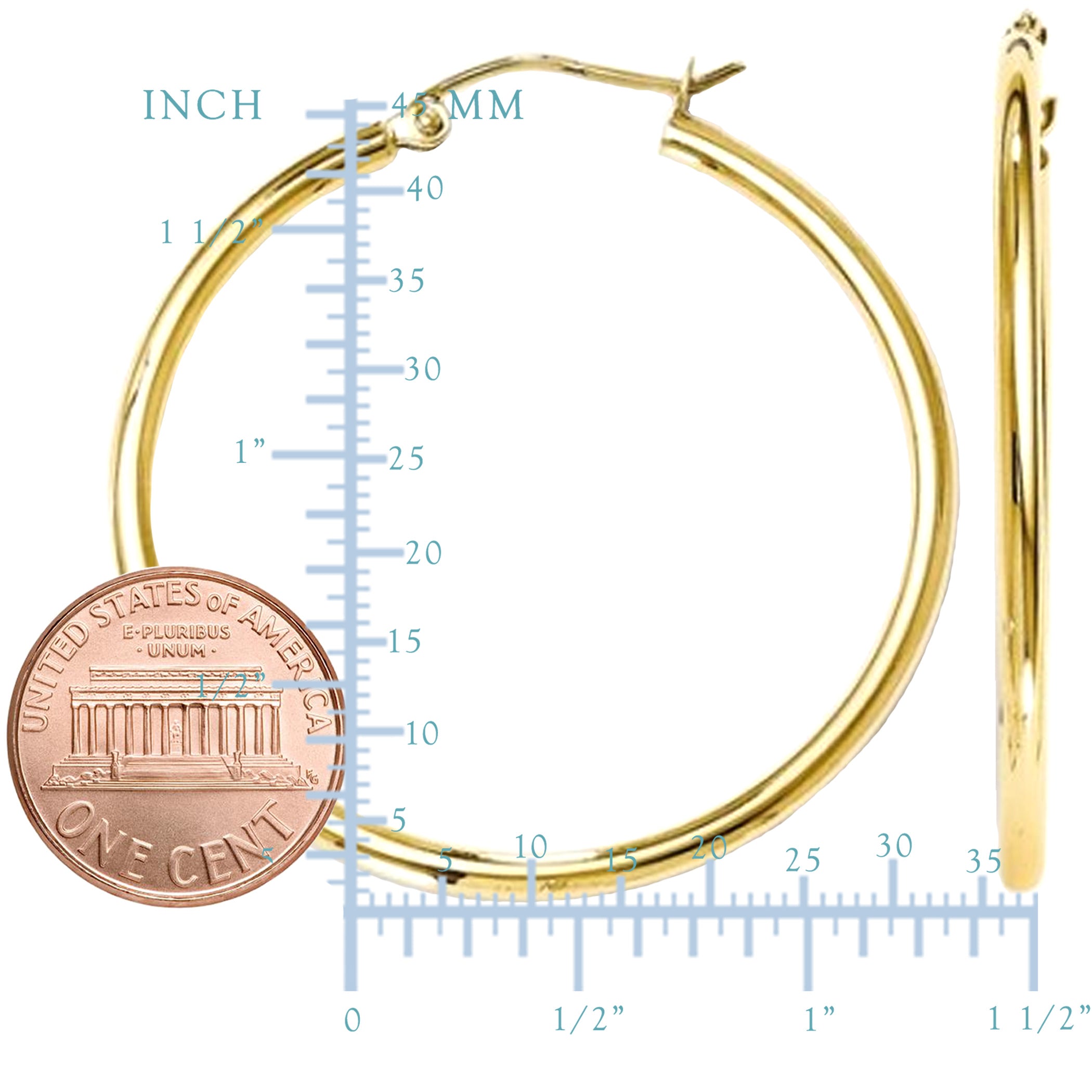 14K gult guld 2MM glänsande runda rörbågeörhängen fina designersmycken för män och kvinnor